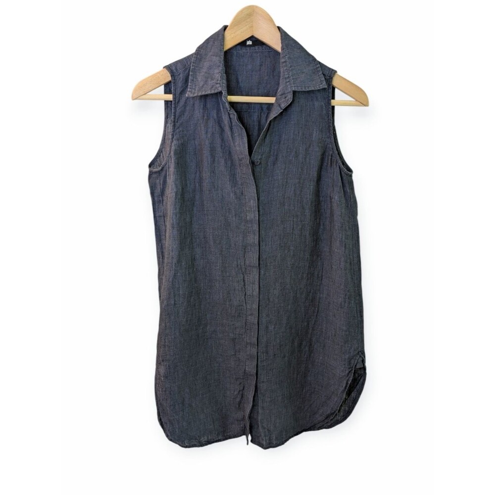 Jarbo Womens Sleeveless Long Button-Front Tunic Blue 0